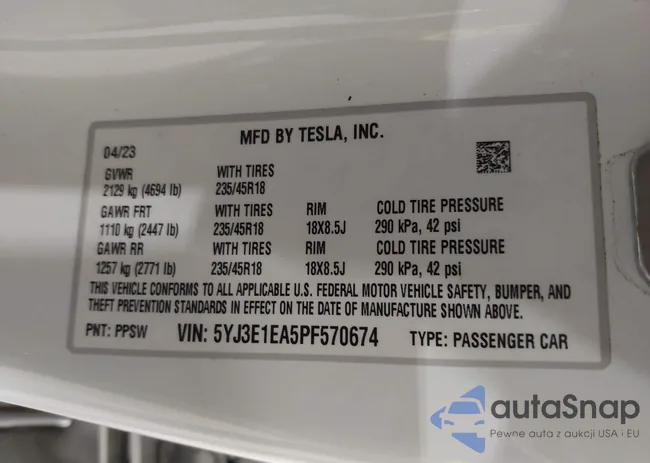 5YJ3E1EA5PF570674: 43660071