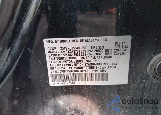 5FNYF5H99HB034243: 43661182