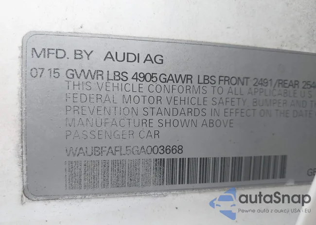 WAUBFAFL5GA003668: 43661224