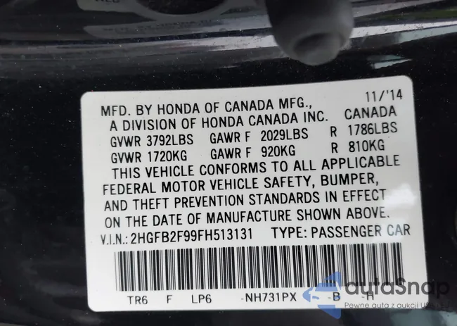 2HGFB2F99FH513131: 43661240