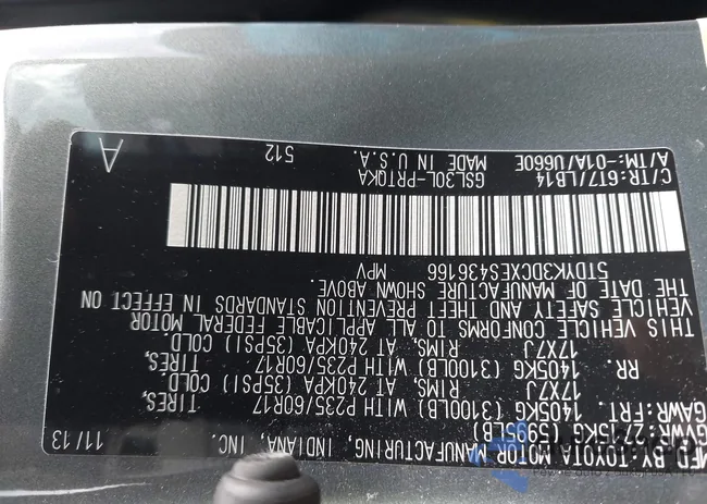 5TDYK3DCXES436166: 43661250