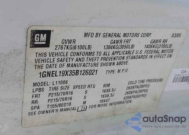 1GNEL19X35B126021: 43661274