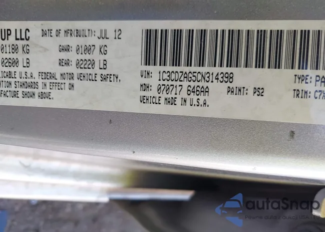 1C3CDZAG5CN314398: 43661301