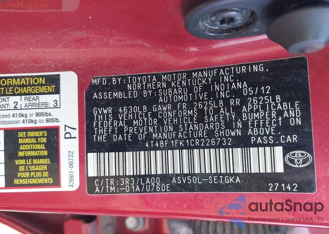 4T4BF1FK1CR226732: 43661419