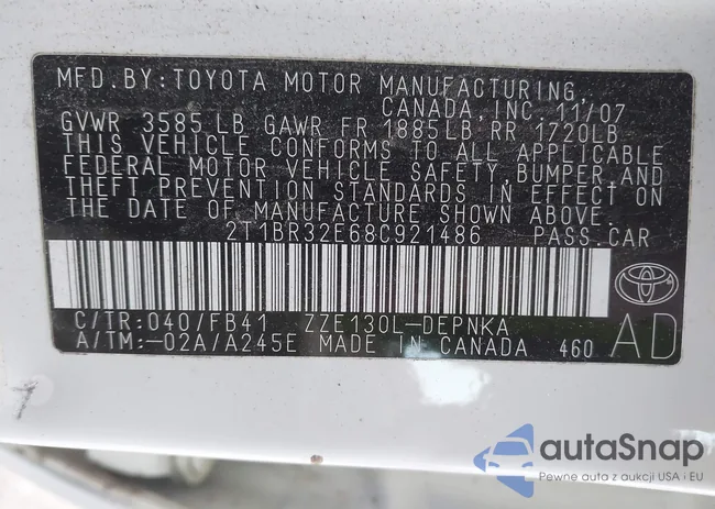 2T1BR32E68C921486: 43661489