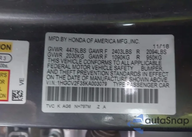 1HGCV2F35KA003079: 43661511