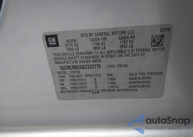 1GCRCREC6GZ222778: 43661653