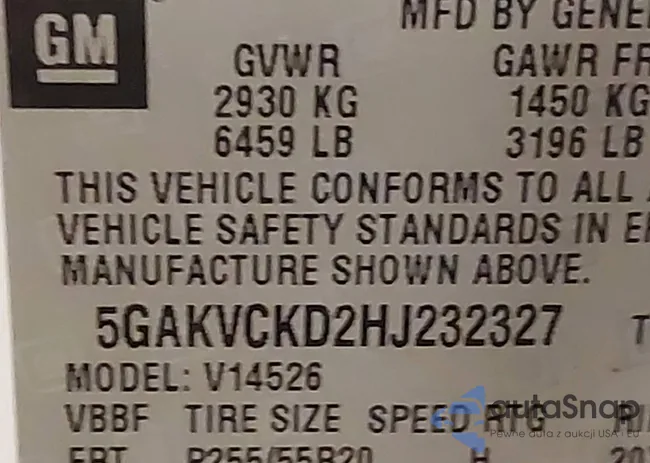 5GAKVCKD2HJ232327: 43661700