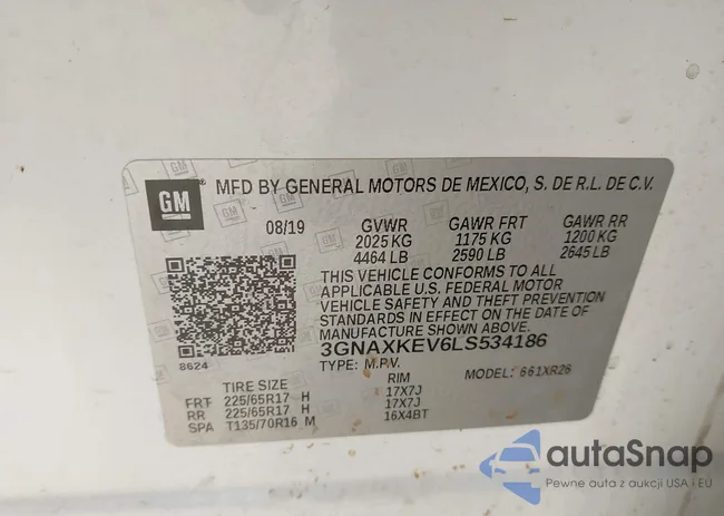 3GNAXKEV6LS534186: 43661711