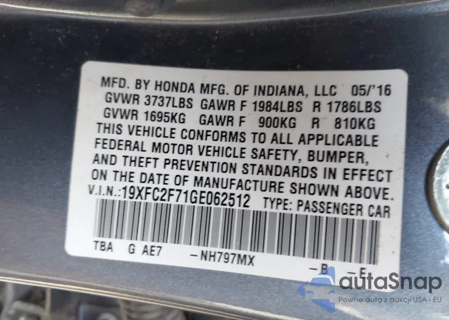 19XFC2F71GE062512: 43661736