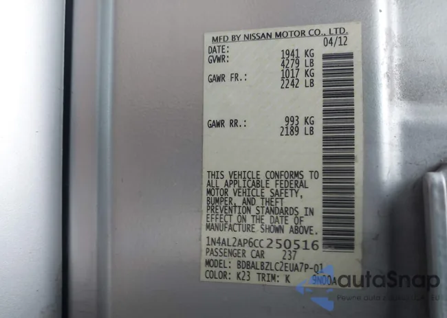 1N4AL2AP6CC250516: 43661079