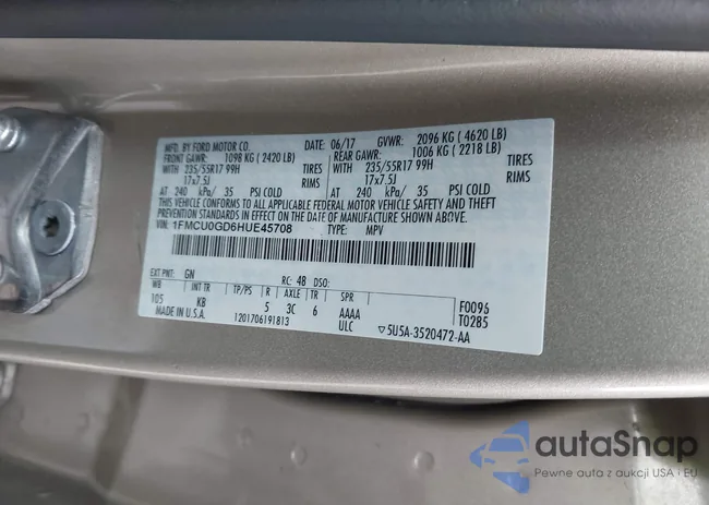 1FMCU0GD6HUE45708: 43662349