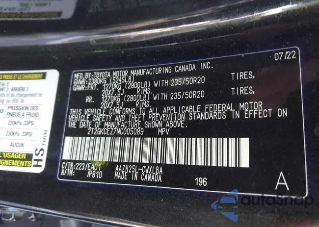 2T2GKCEZ7NC005089: 43662371