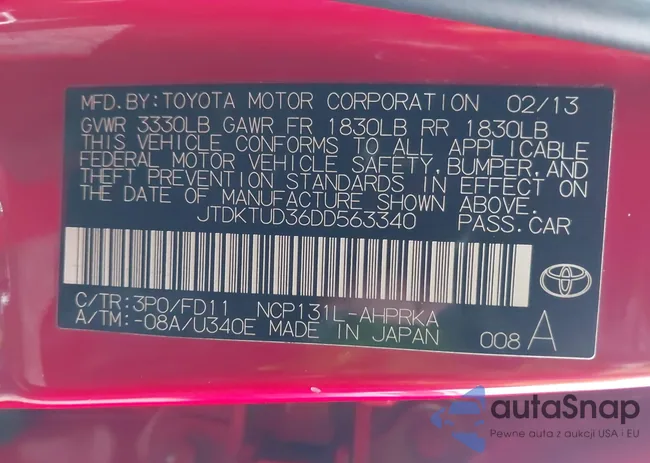 JTDKTUD36DD563340: 43662379