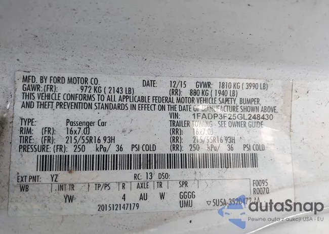 1FADP3F25GL248430: 43662395