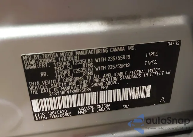 2T3Y1RFV4KW025084: 43662499