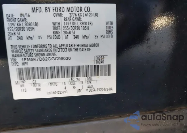 1FM5K7D82GGC99030: 43662571