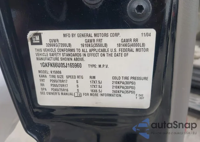 1GKFK66U05J165960: 43662663