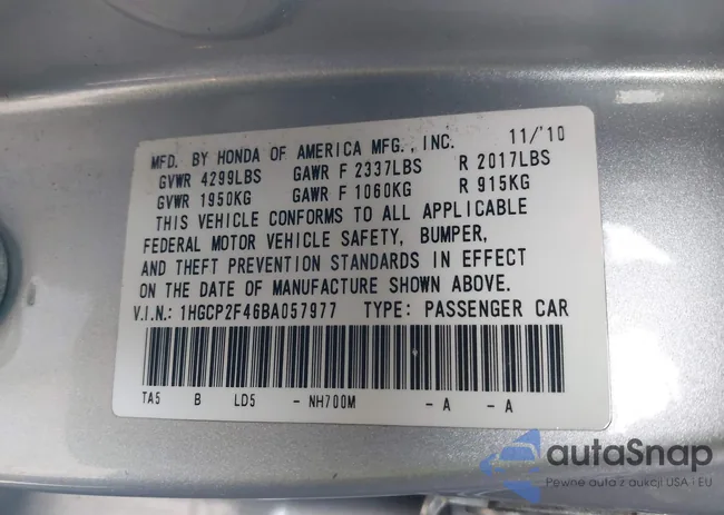 1HGCP2F46BA057977: 43662737