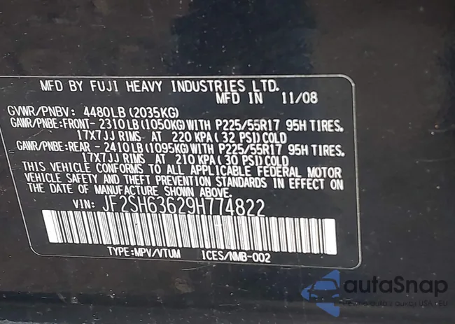 JF2SH63629H774822: 43661855