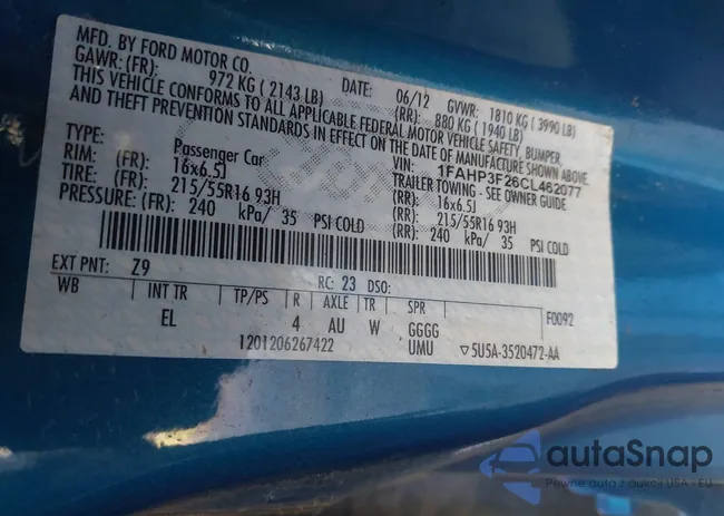 1FAHP3F26CL462077: 43661947