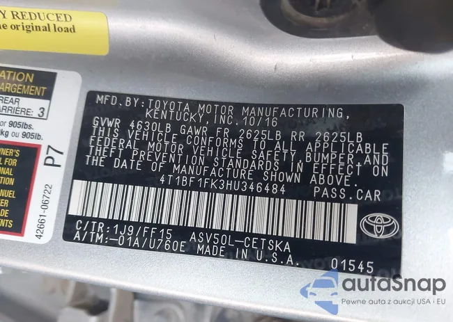 4T1BF1FK3HU346484: 43662050