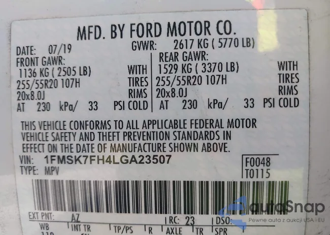 1FMSK7FH4LGA23507: 43662136