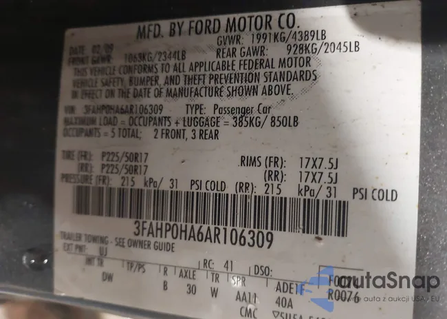 3FAHP0HA6AR106309: 43663216