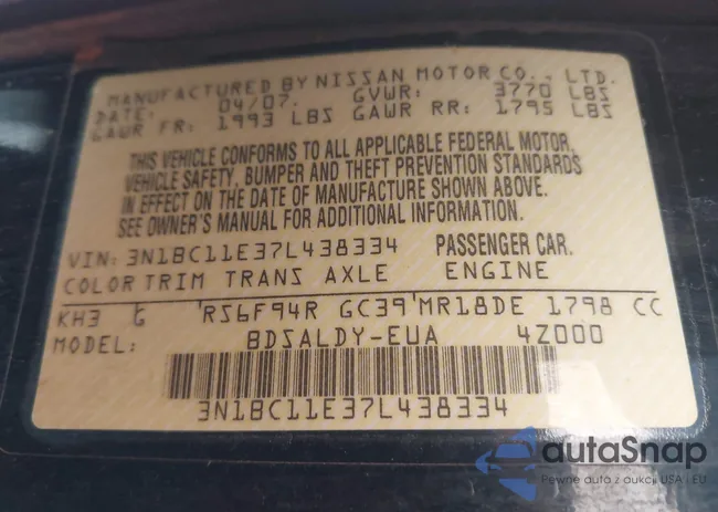 3N1BC11E37L438334: 43663336