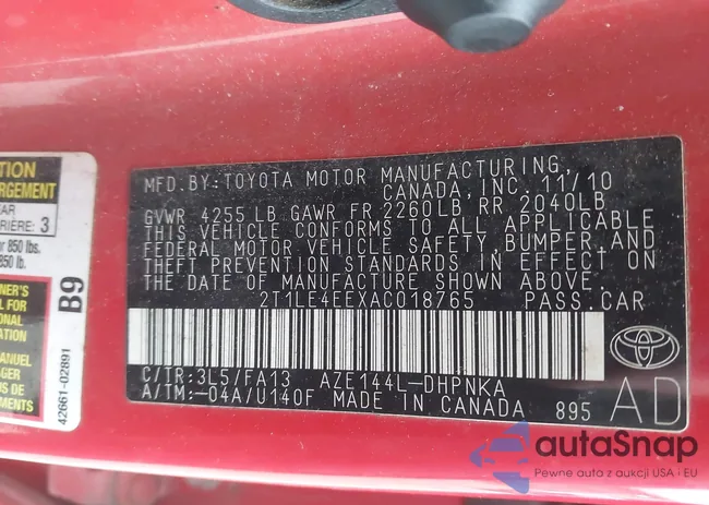 2T1LE4EEXAC018765: 43663343