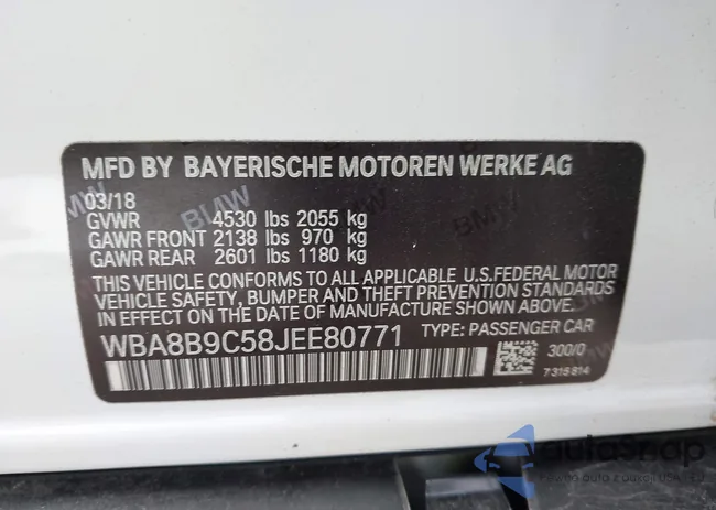 WBA8B9C58JEE80771: 43663459