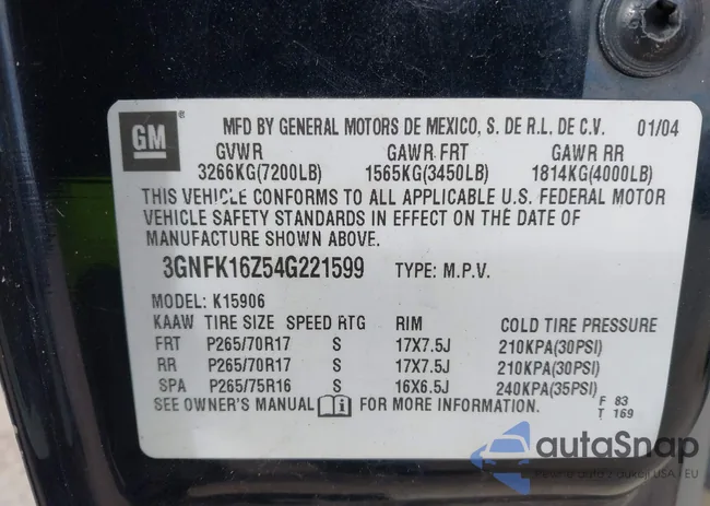 3GNFK16Z54G221599: 43663476