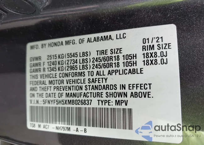 5FNYF5H5XMB026837: 43663516