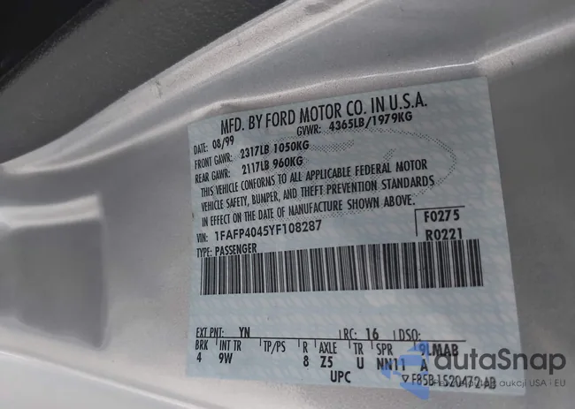 1FAFP4045YF108287: 43663676