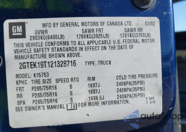 2GTEK19T121328716: 43662886