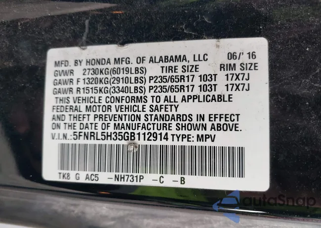 5FNRL5H35GB112914: 43662898