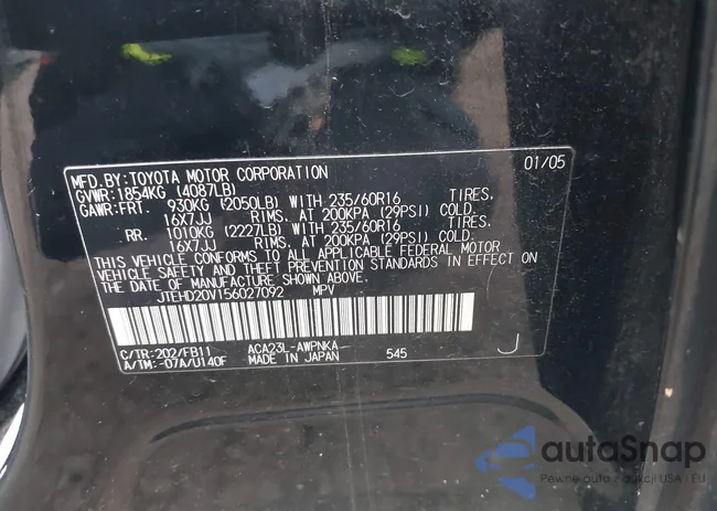 JTEHD20V156027092: 43663019