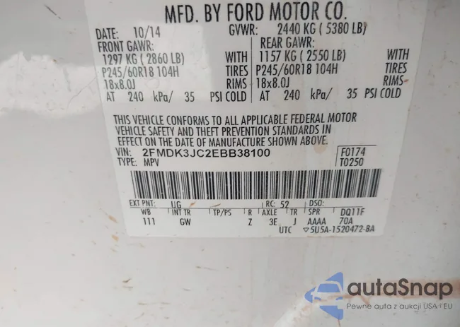 2FMDK3JC2EBB38100: 43664227