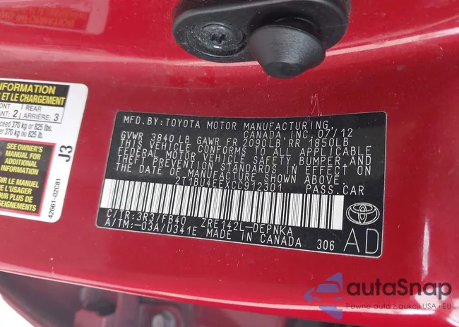 2T1BU4EEXCC912301: 43664357