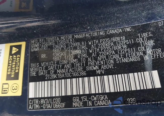 2T2BK1BA1DC166386: 43664366