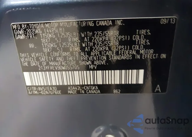 2T3YFREV9DW055705: 43664579