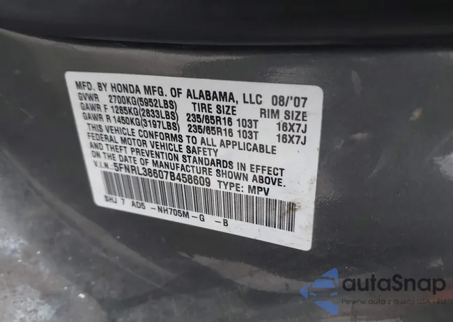 5FNRL38607B458609: 43664625