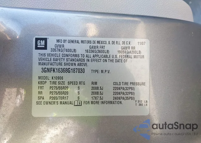 3GNFK16368G187030: 43664720