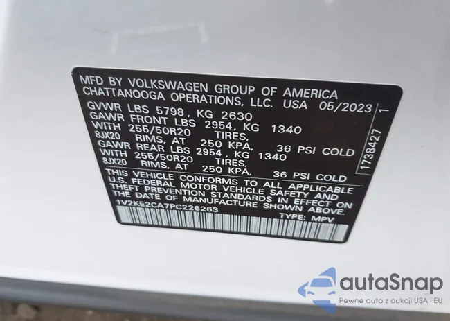 1V2KE2CA7PC226263: 43664752