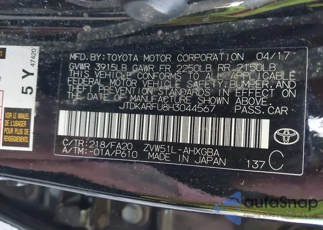 JTDKARFU8H3044567: 43663859