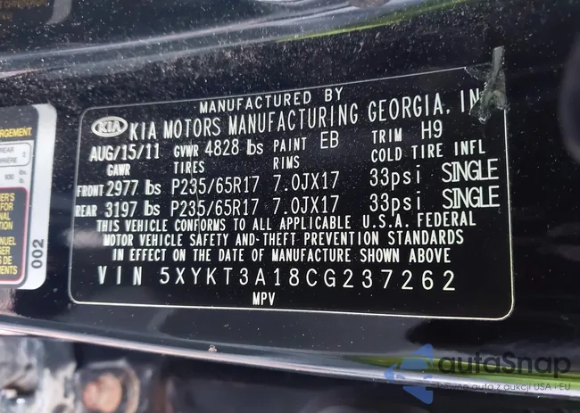 5XYKT3A18CG237262: 43665246