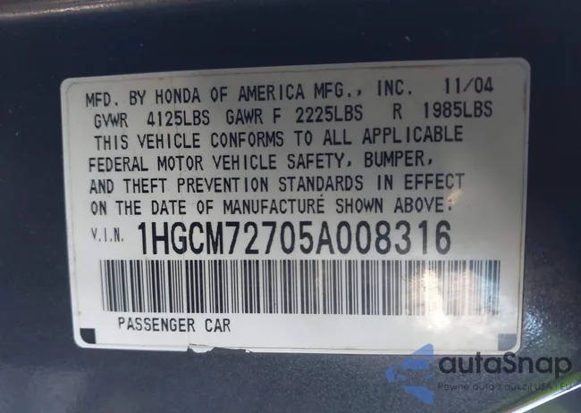 1HGCM72705A008316: 43665360