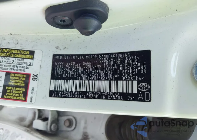 2T1BURHE9GC505374: 43665367