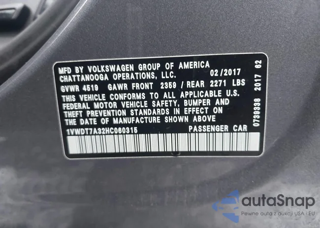 1VWDT7A32HC060315: 43665400