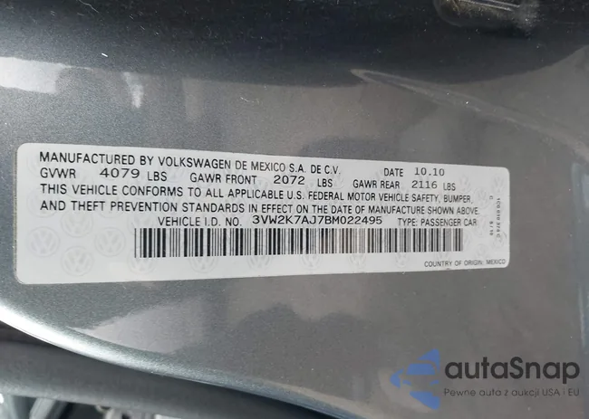 3VW2K7AJ7BM022495: 43665441